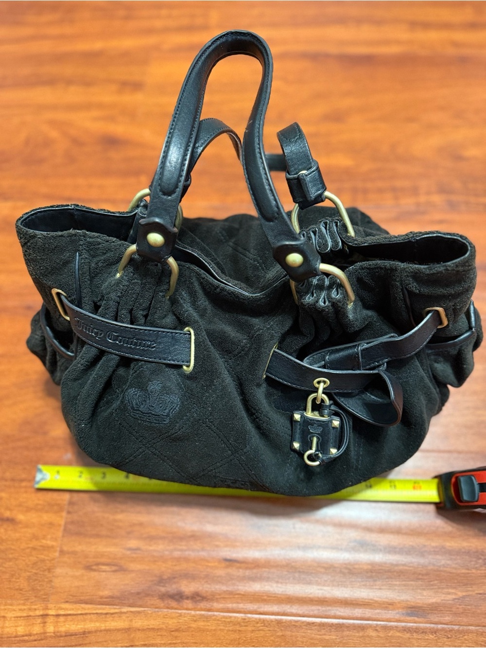 Juicy Couture Black Suede Shoulder Bag with Gold Hardware